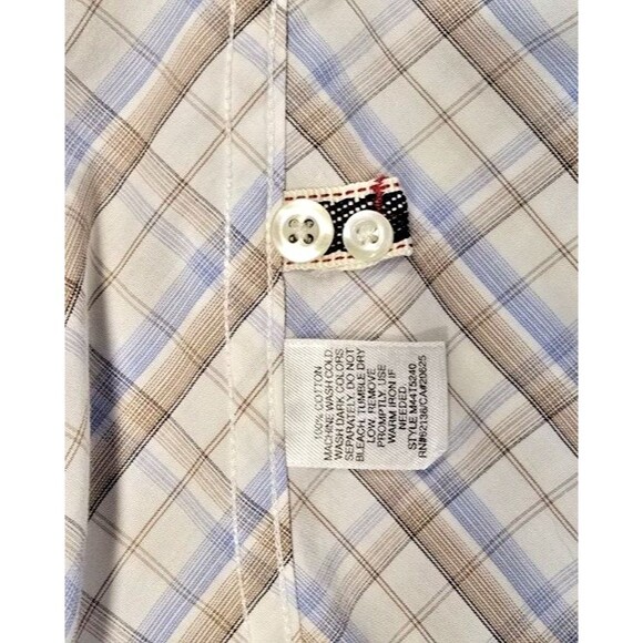 GUESS Long Sleeved Men's Shirt 100% Cotton Size M - Blue/Beige/White - Picture 12 of 12